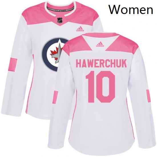 Womens Adidas Winnipeg Jets 10 Dale Hawerchuk Authentic WhitePink Fashion NHL Jersey